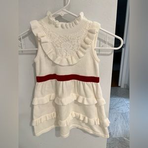 Cream dress w/ red velvet belt Janie & Jack sz 2. lace detail on the top.